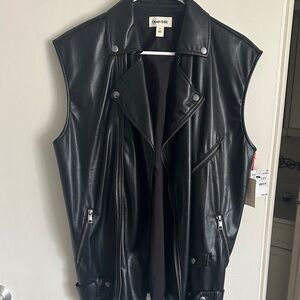 Open Edit Black Sleeveless Leather Jacket